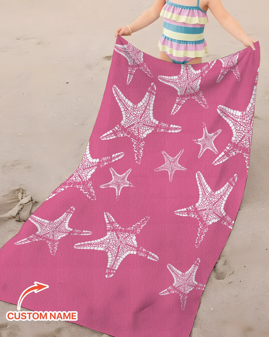 Custom Photo Starfish With Names Bamboo Beach Towel