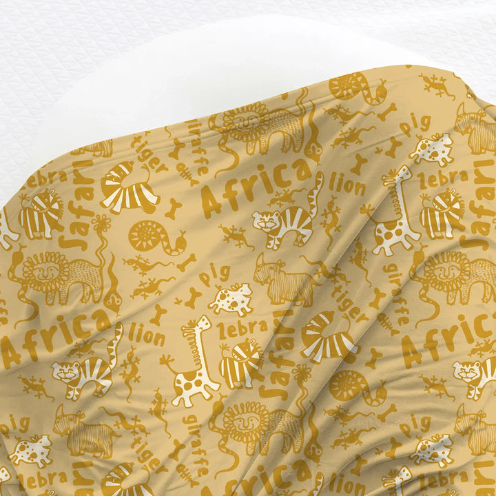 Handdrawn African Animals Bamboo Swaddle Blanket