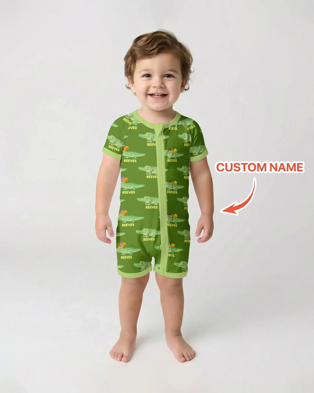 Custom Name Mardi Gras Gator Bamboo Shorty Zippy