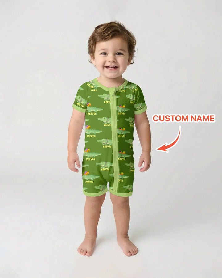 Custom Name Mardi Gras Gator Bamboo Shorty Zippy