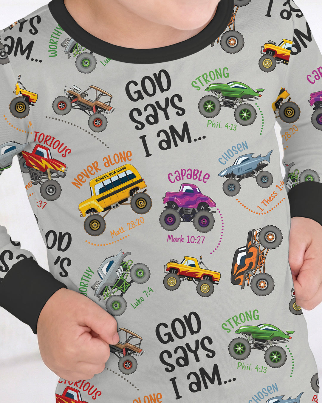 God Says I Am Monster Truck Bamboo Two Piece Long Sleeve Pajama Set