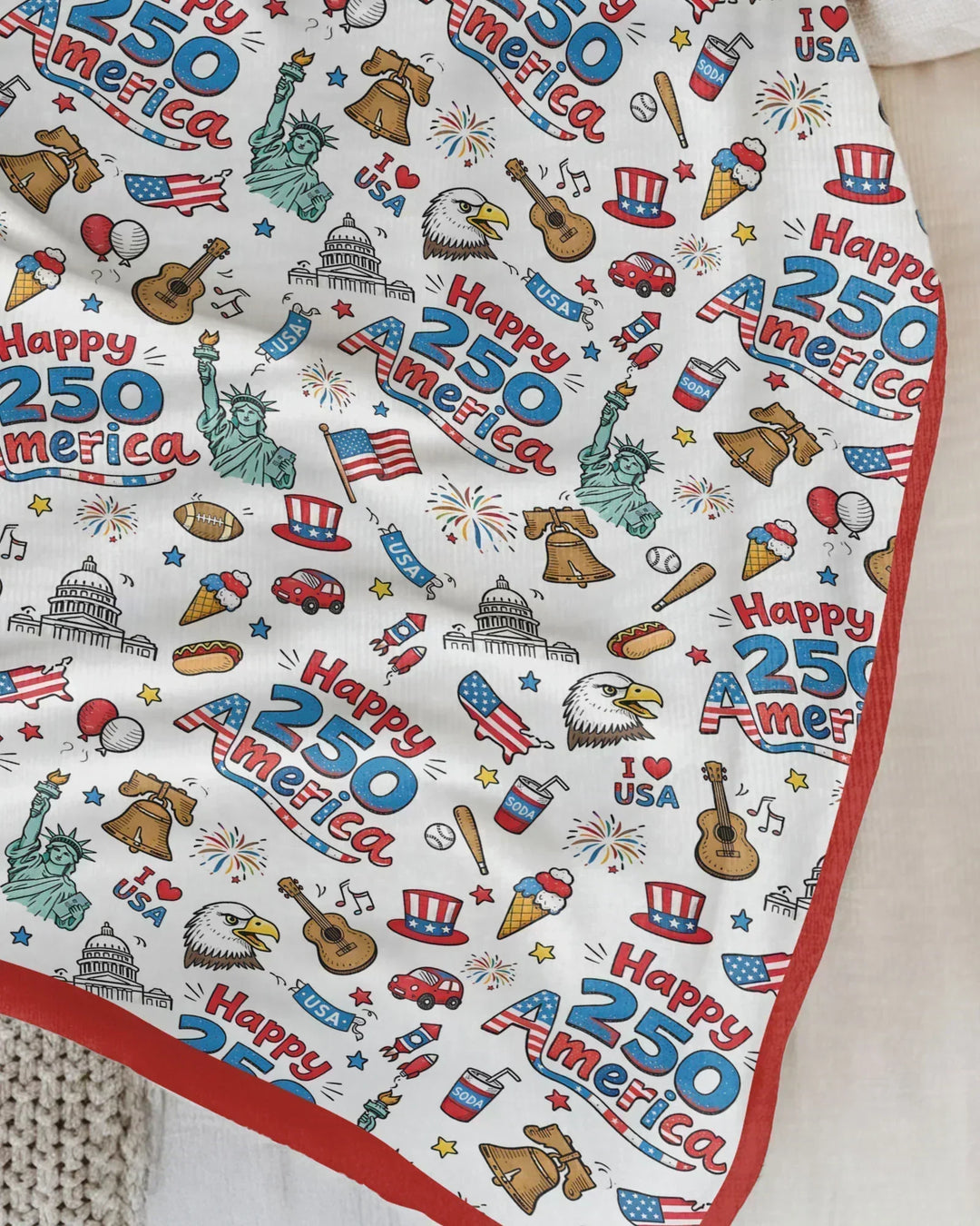 Happy 250 America I love USA Bamboo Blanket