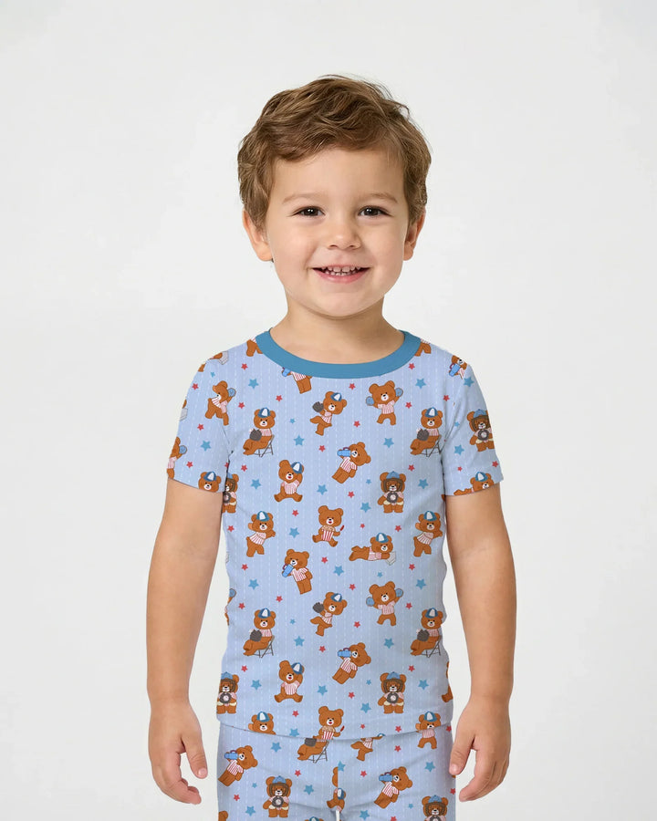 Born To Play Baseball Bamboo Two Piece Short Sleeve Pajama Set