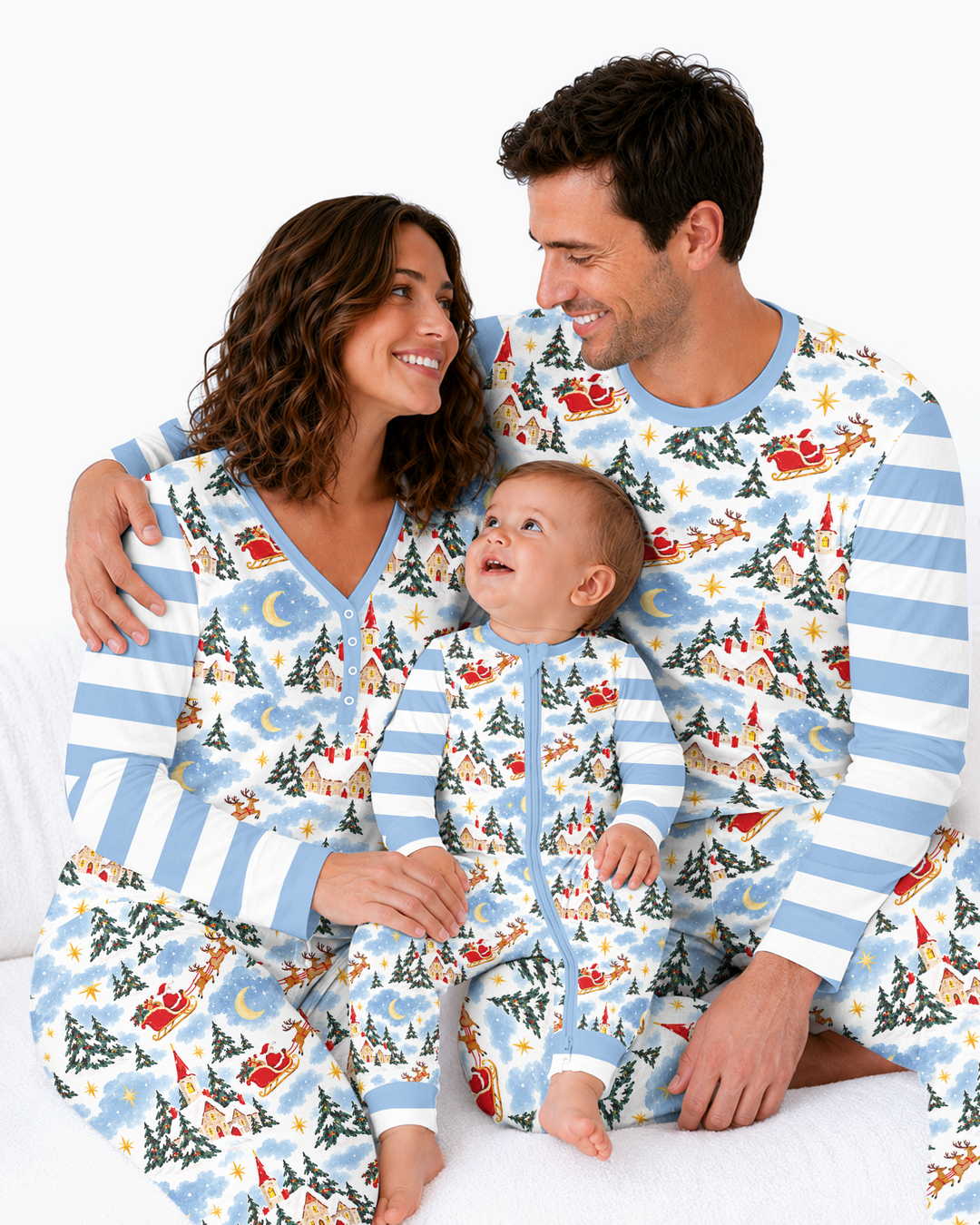 Whimsical Santa's Winter Village Bamboo Women Pajama Set