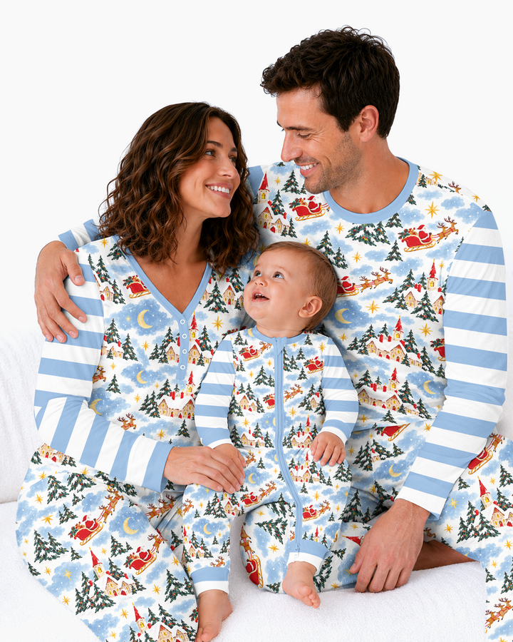 Whimsical Santa's Winter Village Bamboo Women Pajama Set