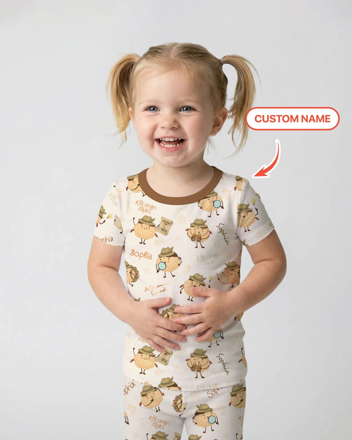 Custom Name Passover Afikoman Bamboo Two Piece Short Sleeve Pajama Set