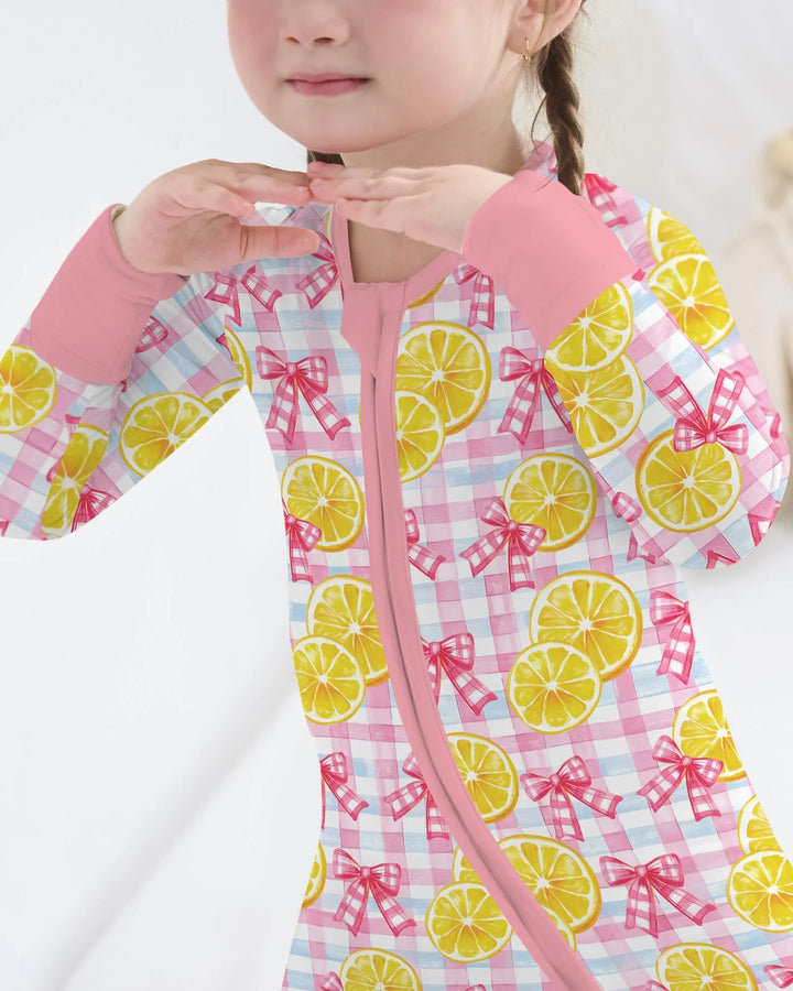 Pink Lemons Bows Checkered Bamboo Convertible Zippy