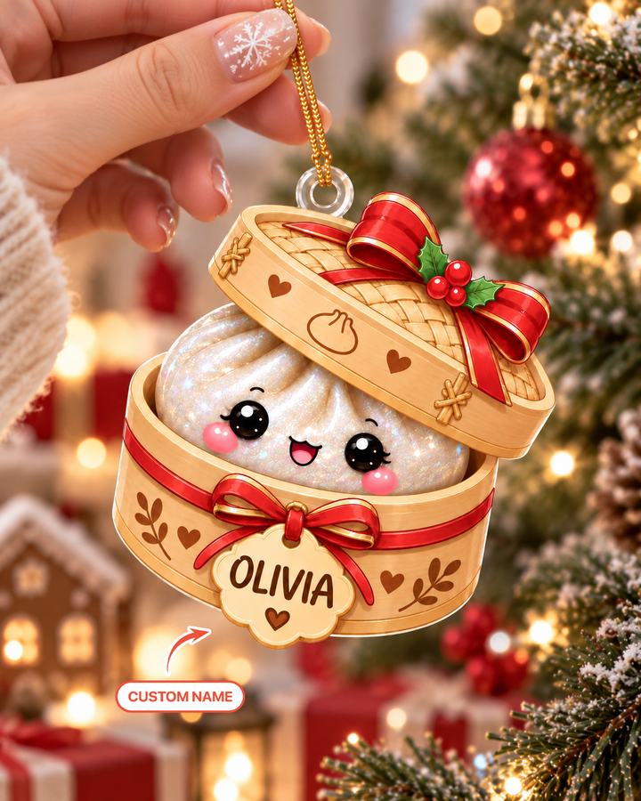 Custom Name Glitter Dumpling Christmas Acrylic Ornament
