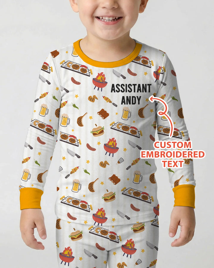 Custom Embroidered Name Grill Dad Bamboo Two Piece Long Sleeve Pajama Set