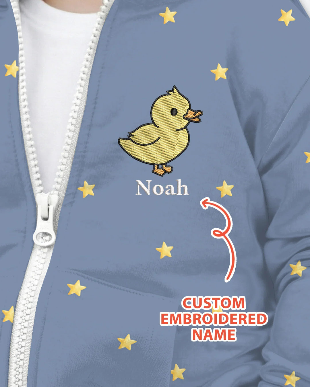 Embroidered Custom Name Animal Bamboo Zip Hoodie