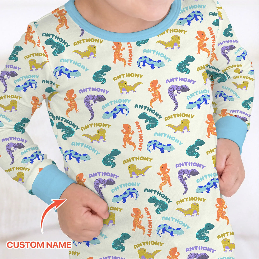 Custom Name Little Salamander Bamboo Two Piece Long Sleeve Pajama Set