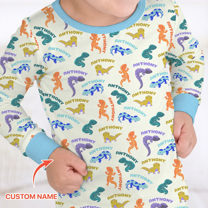 Custom Name Little Salamander Bamboo Two Piece Long Sleeve Pajama Set