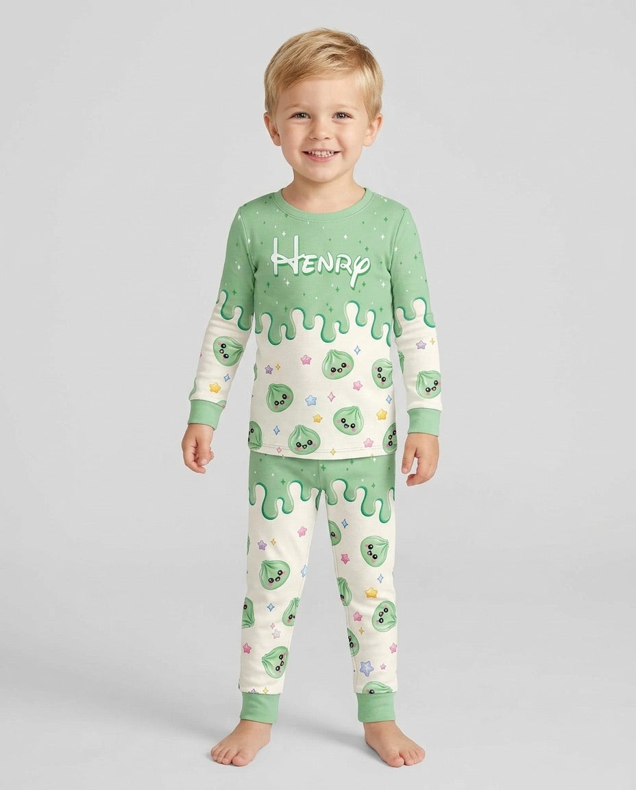 Personalized Dripping Kawaii Dumpling Bamboo Two Piece Long Sleeve Pajama Set