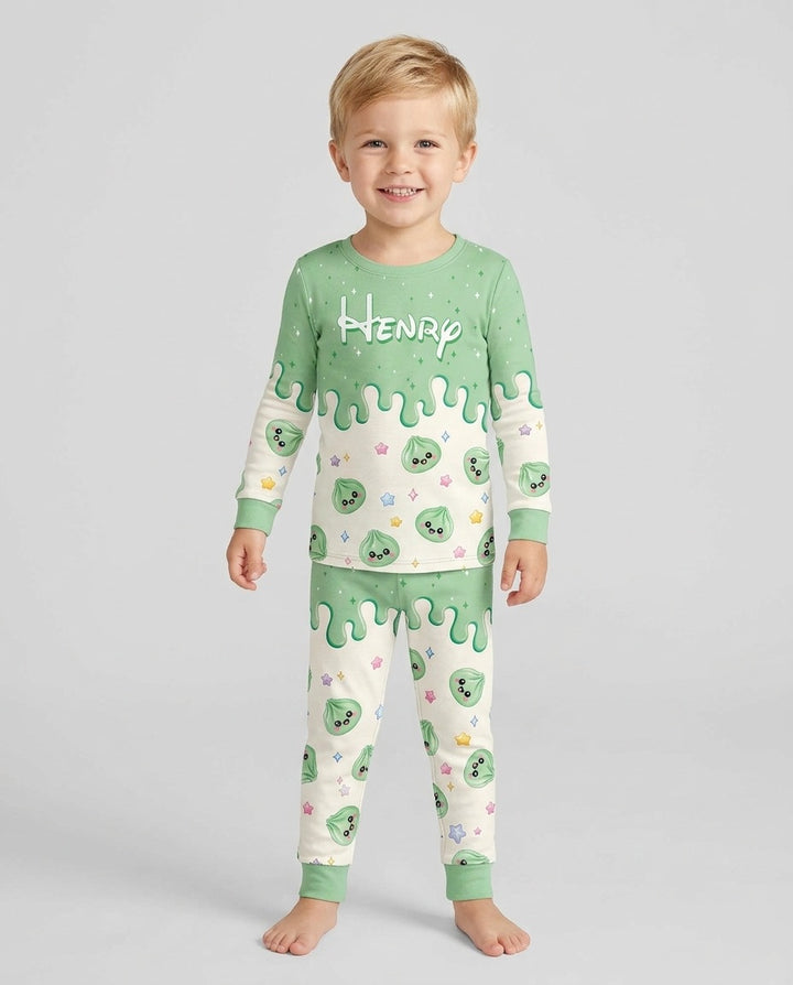 Personalized Dripping Kawaii Dumpling Bamboo Two Piece Long Sleeve Pajama Set