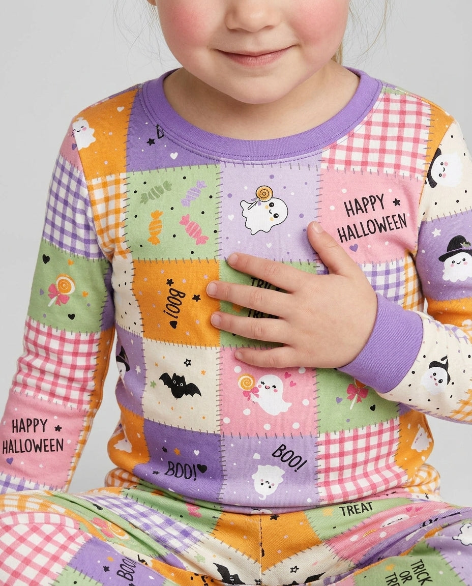 Cute Halloween Patchwork Bamboo Two Piece Long Sleeve Pajama Set