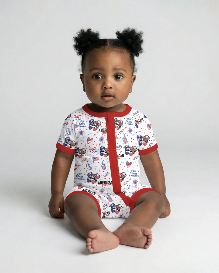Doodle American Flag Glasses Family Matching Bamboo Shorty Zippy
