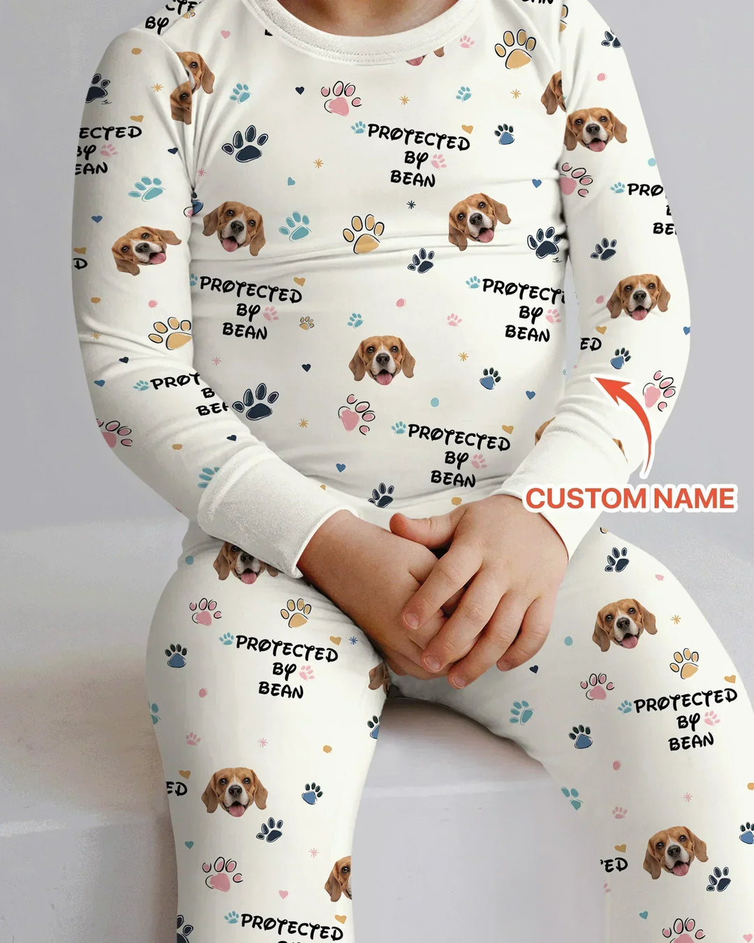 Custom Dogs Photo "Protected By" Bamboo Two Piece Long Sleeve Pajama Set