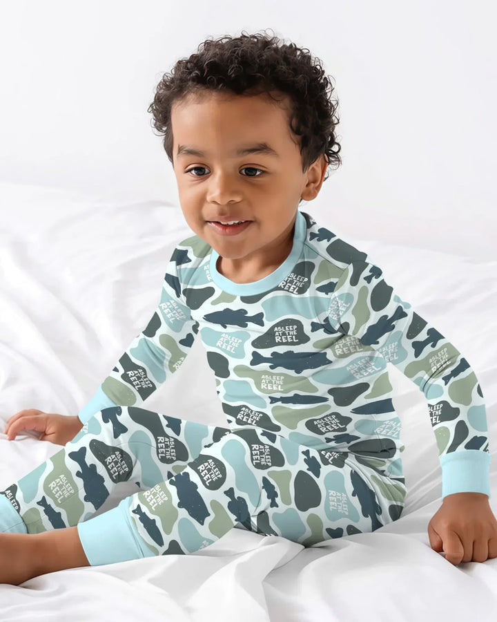 Asleep At The Reel Matching Daddy & Me Bamboo Two Piece Long Sleeve Pajama Set