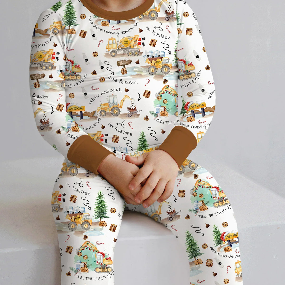Construction Christmas Cookie Bamboo Two Piece Long Sleeve Pajama Set