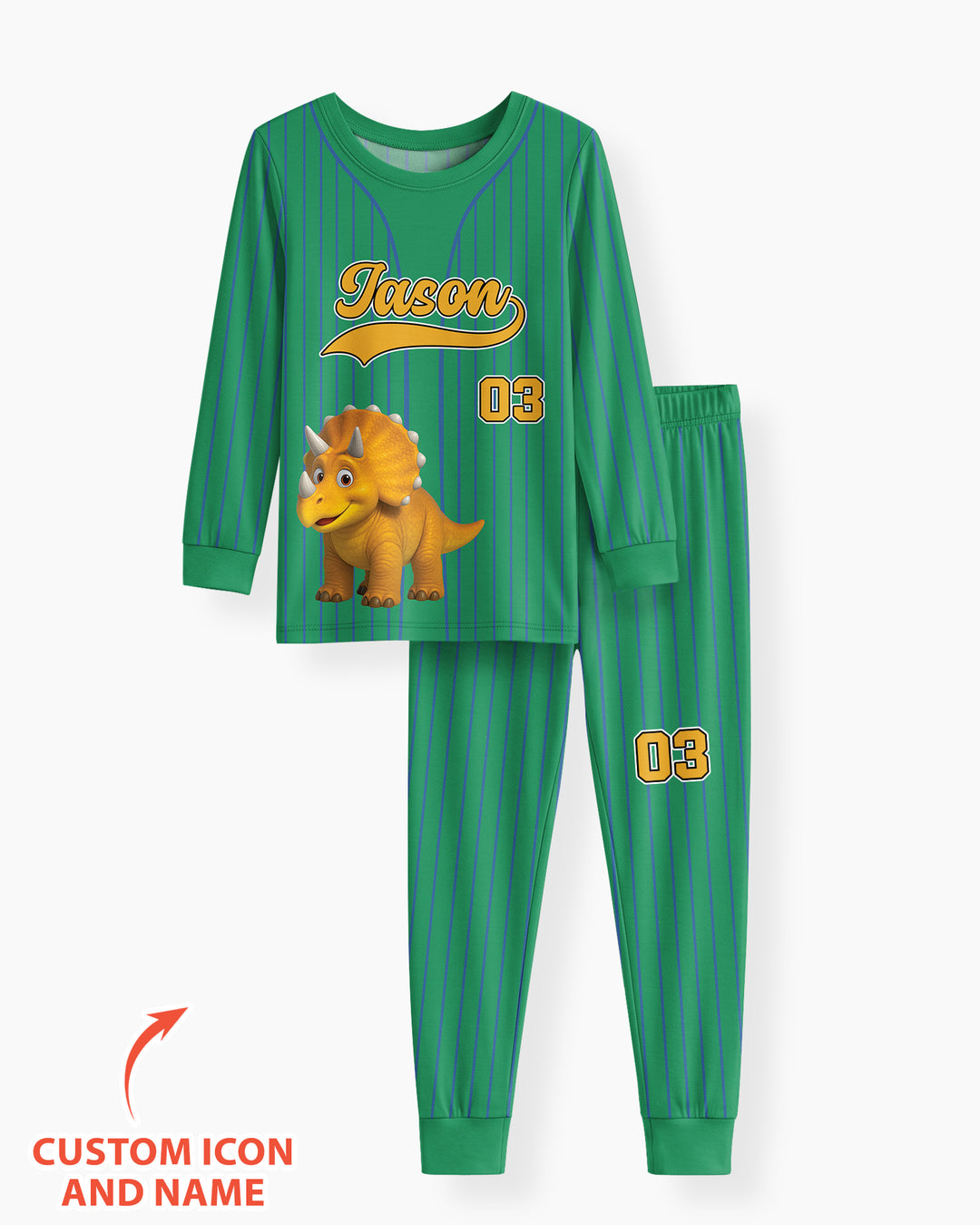 Kid Cartoon Dinosaurus Vehicles Bamboo Two Piece Long Sleeve Pajama Set