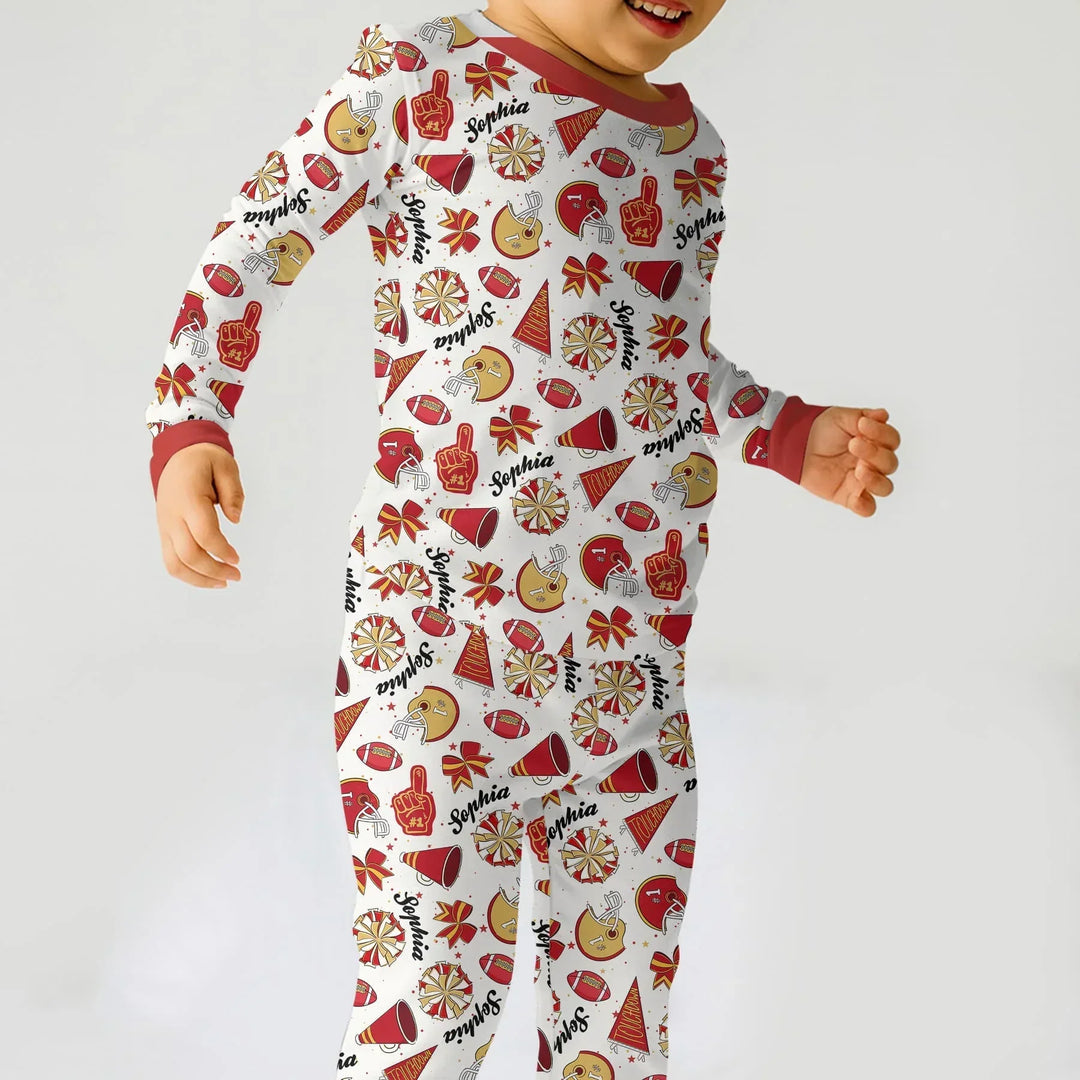 Custom Name Football Cheerleader Bamboo Two Piece Long Sleeve Pajama Set