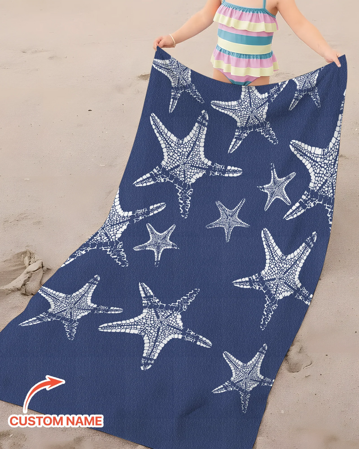 Custom Photo Starfish With Names Bamboo Beach Towel