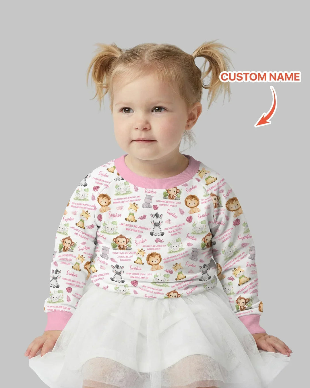 Custom Name Bible Verse Safari Animal Bamboo Crewneck Sweatshirt