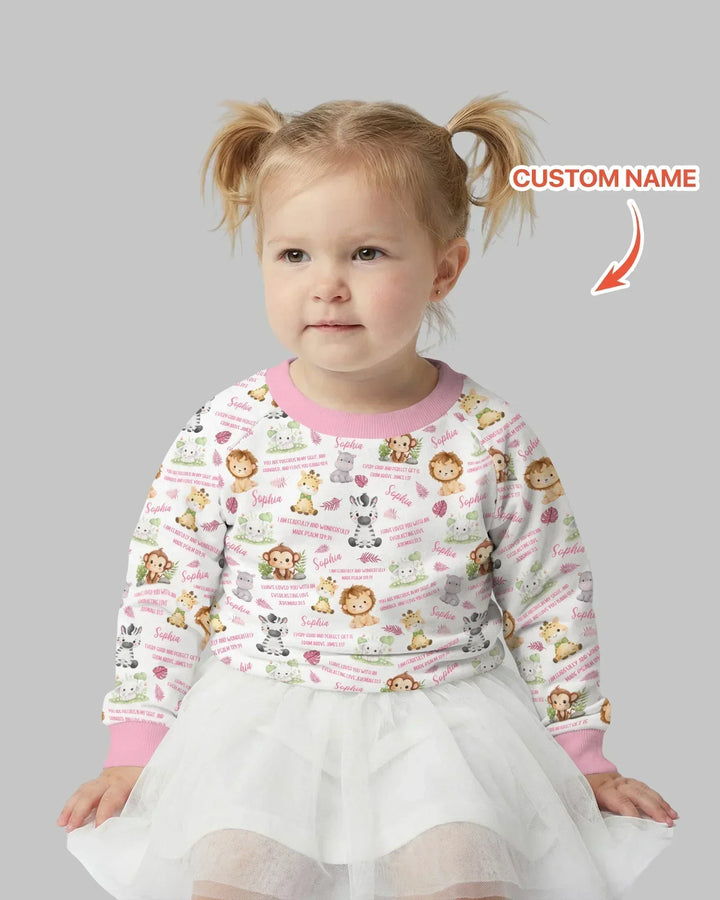 Custom Name Bible Verse Safari Animal Bamboo Crewneck Sweatshirt