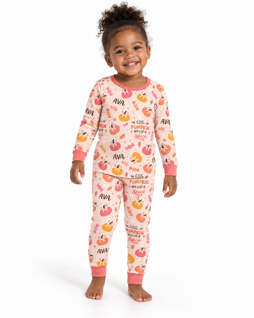 Custom Name Little Pumpkin With A Lot Of Spice Bamboo Two Piece Long Sleeve Pajama Set