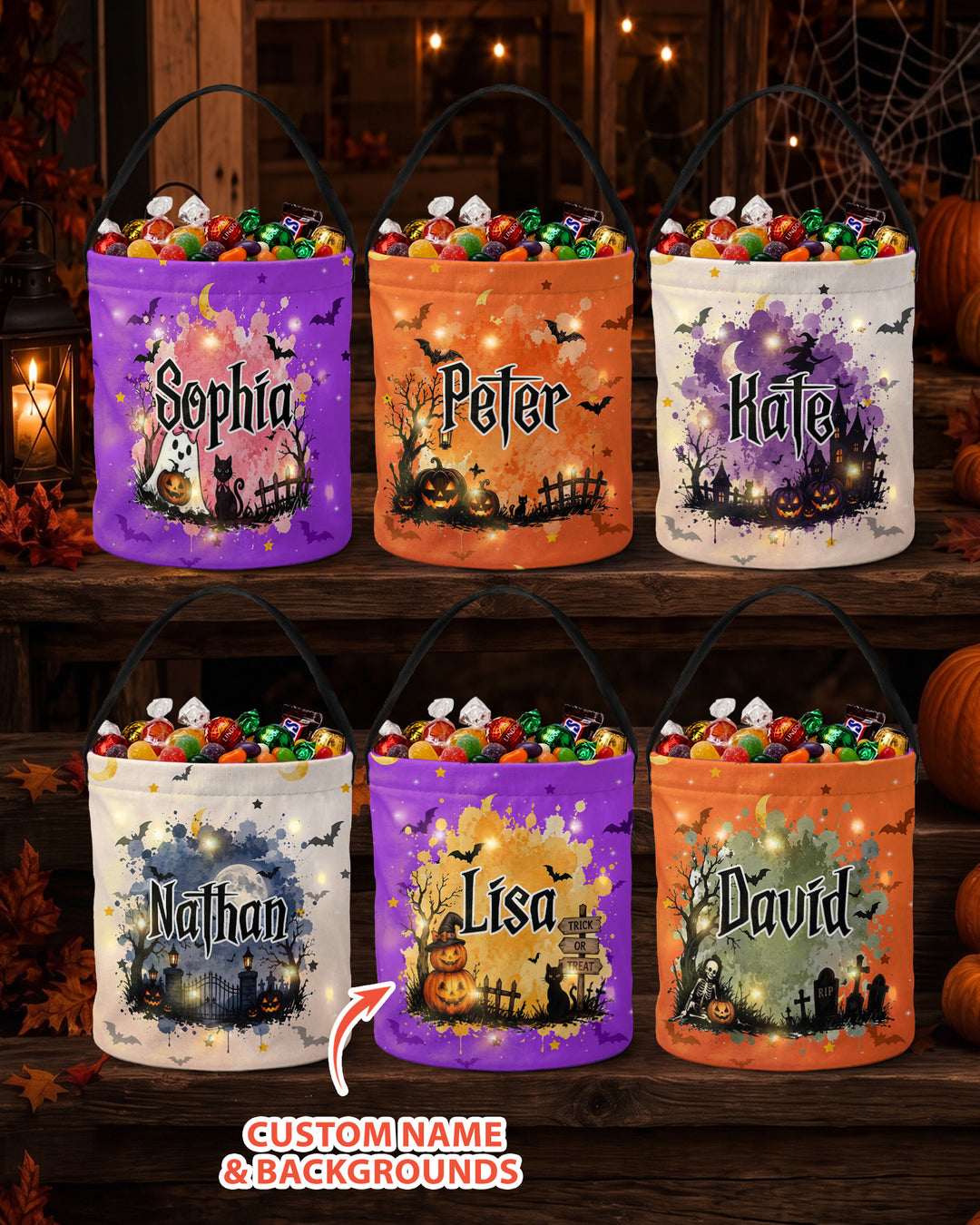 Halloween Spooky Custom Name Led Light Bucket Bag