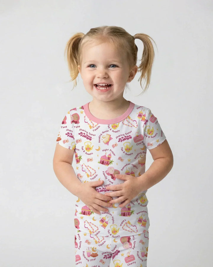 Ramadan Mubarak Matching Family Bamboo Two Piece Short Sleeve Pajama Set