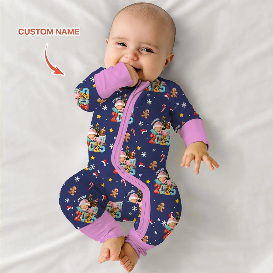 Custom Name Baby Girl's First Christmas Bamboo Convertible Zippy