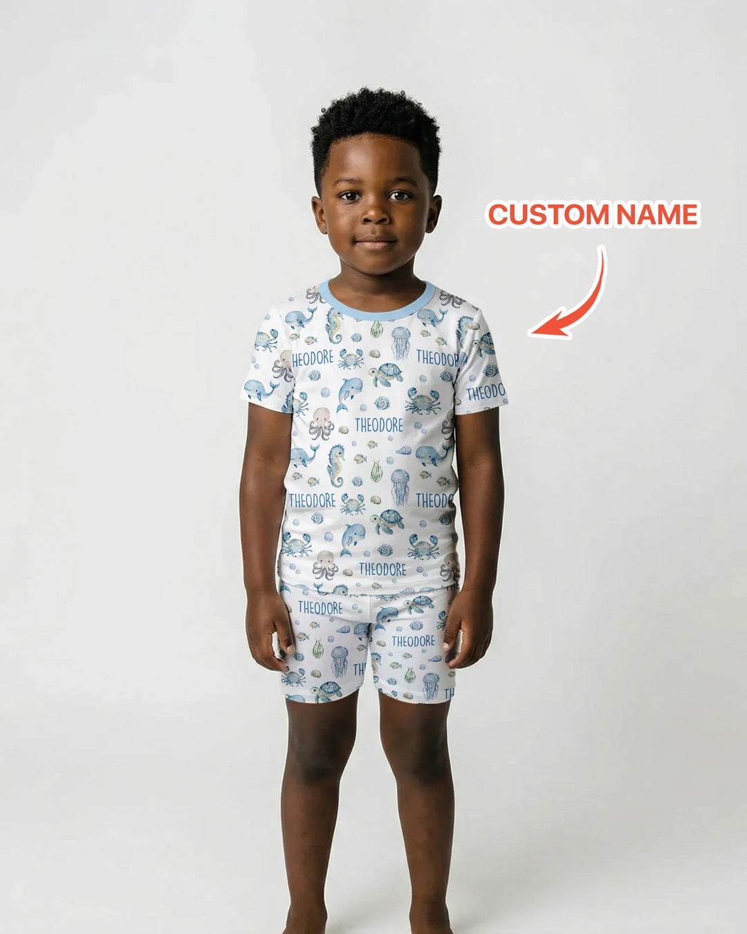 Custom Name Ocean Friends  Bamboo Two Piece Short Sleeve Shorts Pajama Set