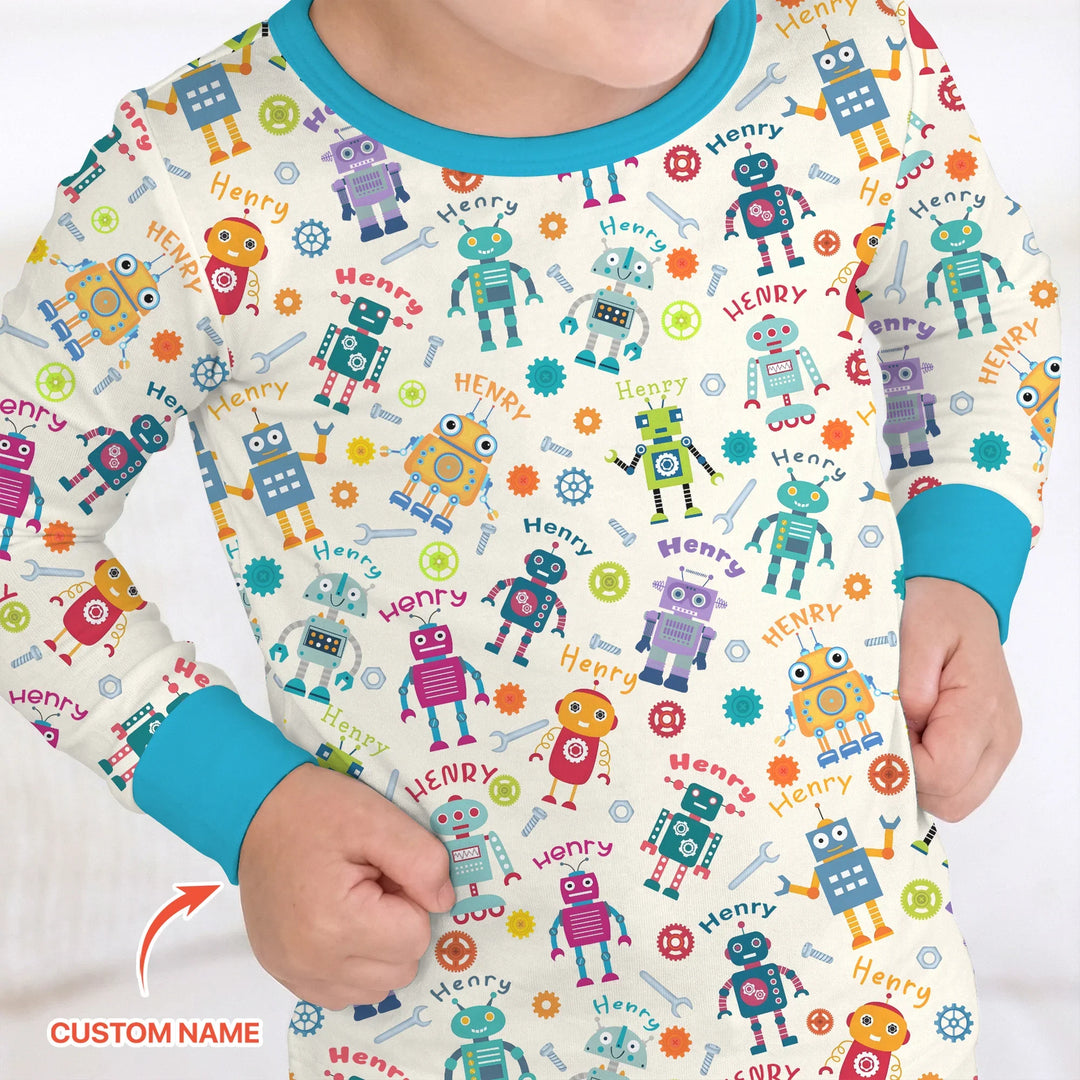 Robo Buddy Squad Custom Name Bamboo Two Piece Long Sleeve Pajama Set