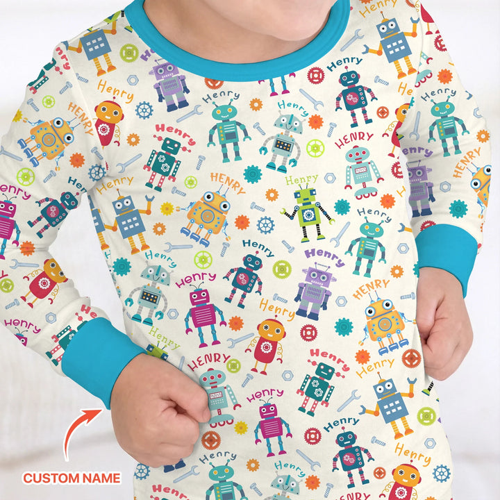 Robo Buddy Squad Custom Name Bamboo Two Piece Long Sleeve Pajama Set