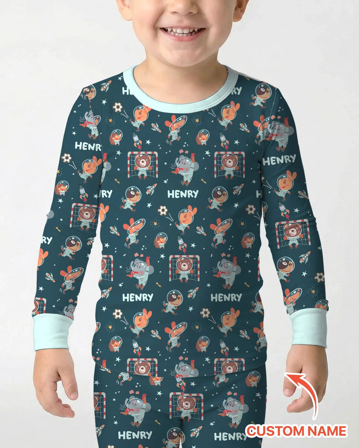 Space Soccer Bamboo Two Piece Long Sleeve Pajama Set