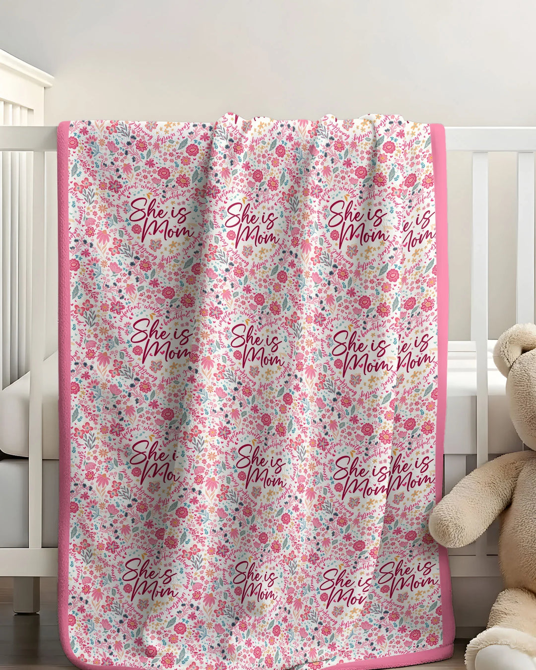 She Is Mom Floral Bamboo Blanket