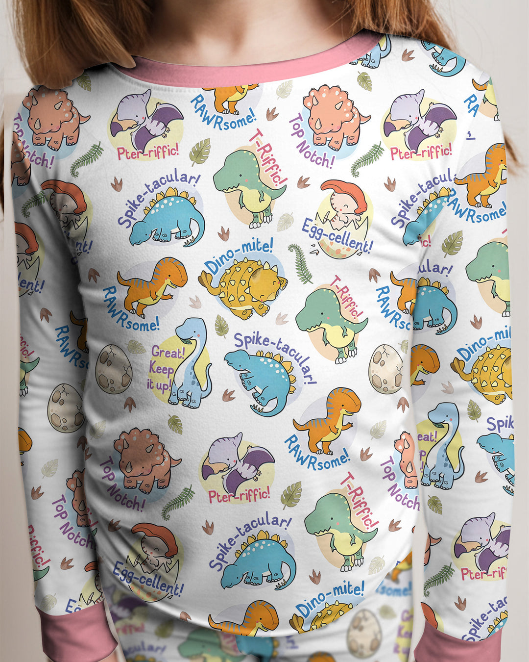 Cute Dinosaur Pun Bamboo Two Piece Long Sleeve Pajama Set
