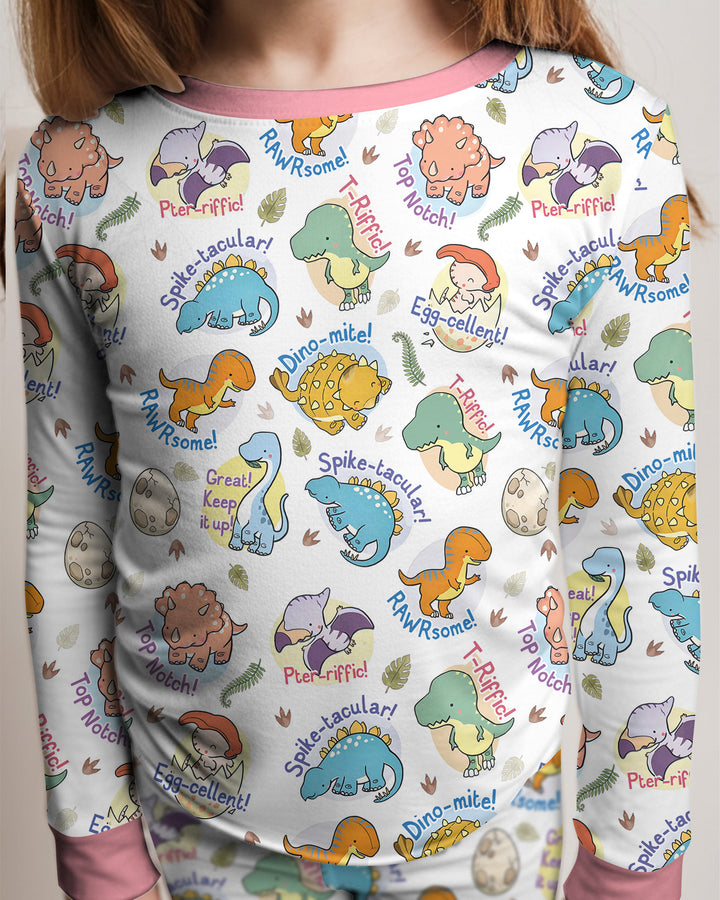 Cute Dinosaur Pun Bamboo Two Piece Long Sleeve Pajama Set