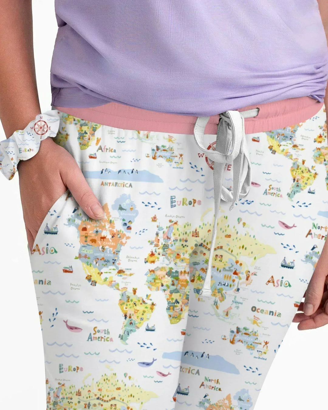 Whimsical World Map Family Matching Bamboo Women Pajama Set