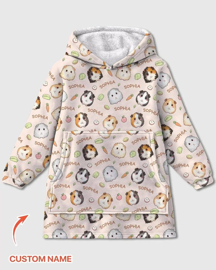 Custom Name Cute Guinea Pigs Bamboo Blanket Hoodie