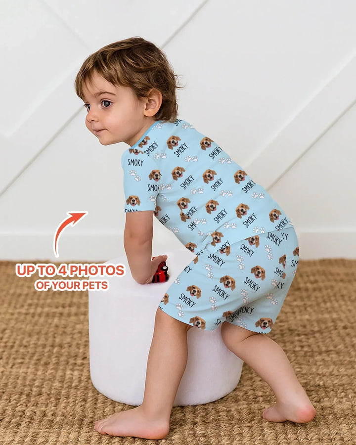 Custom Name and Pet Photos Bamboo Two Piece Short Sleeve Shorts Pajama Set