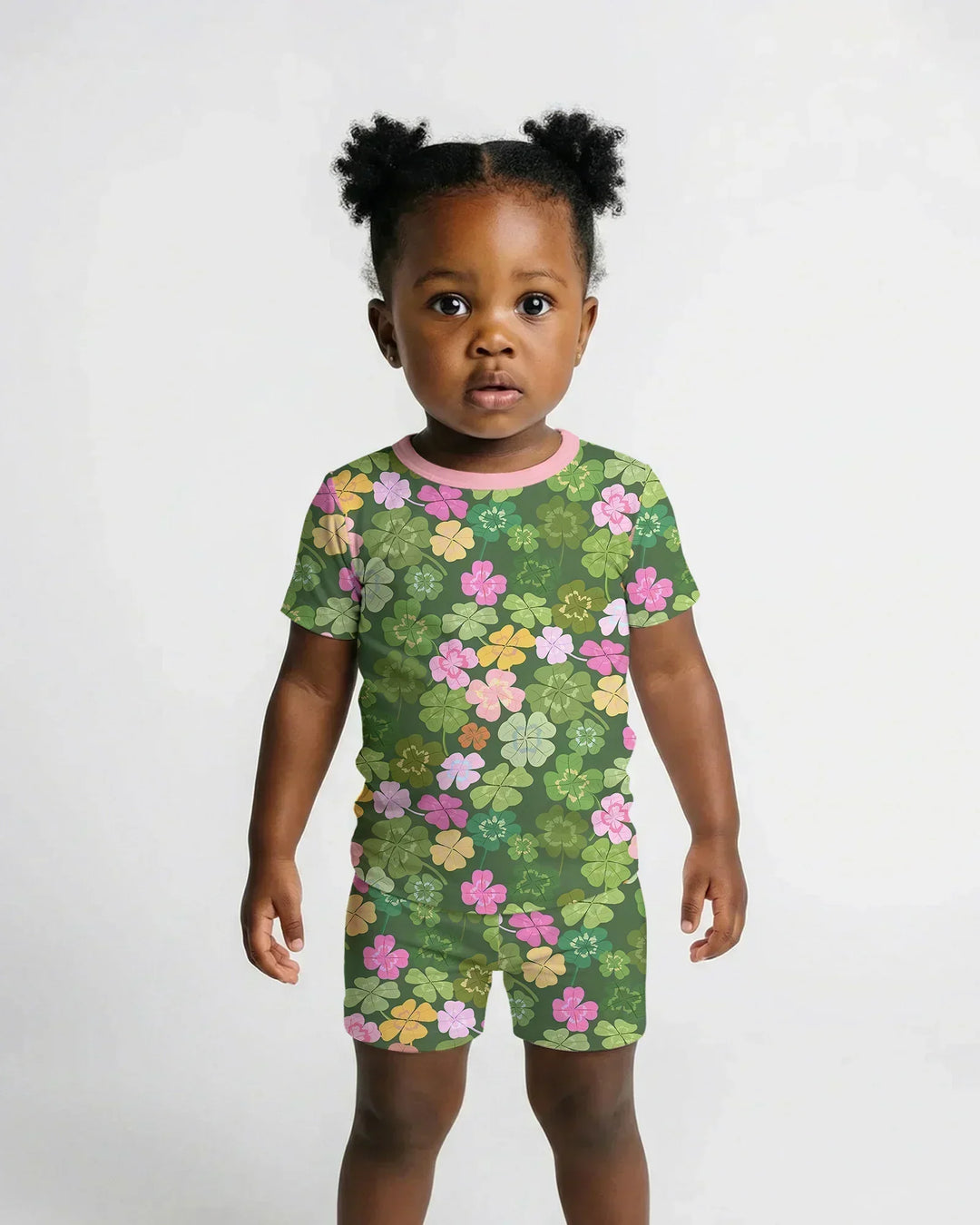 Lucky 4 Leaf Clover Bamboo Two Piece Short Sleeve Shorts Pajama Set