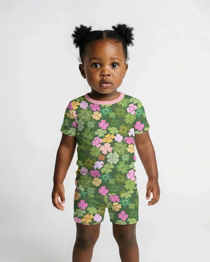 Lucky 4 Leaf Clover Bamboo Two Piece Short Sleeve Shorts Pajama Set