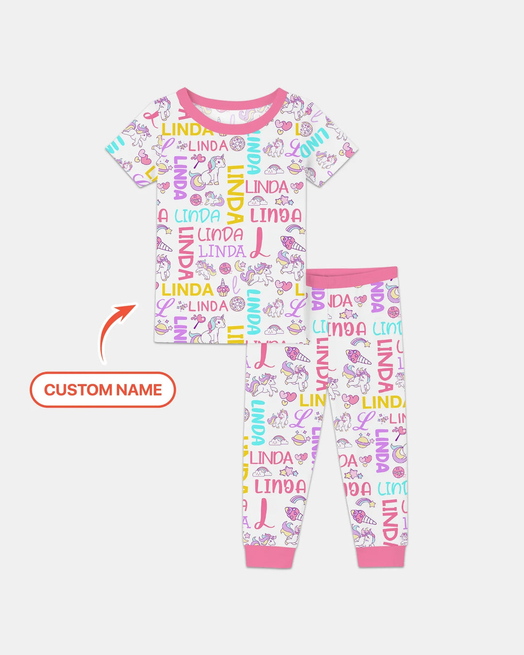 Personalized Fantasy Unicorn Word Bamboo Two Piece Short Sleeve Pajama Set