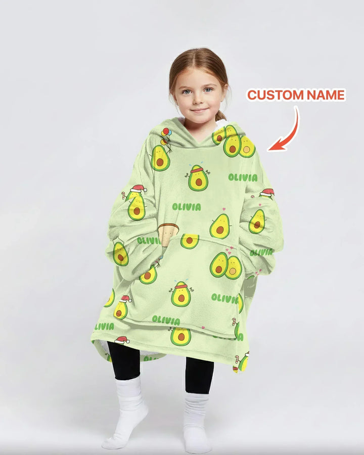 Custom Name Cute Avocado Bamboo Blanket Hoodie