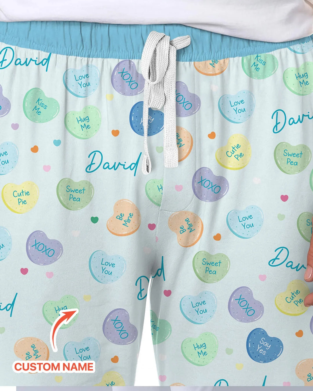 Custom Name Colorful Candy Hearts Family Matching Bamboo Men's Pajama Set