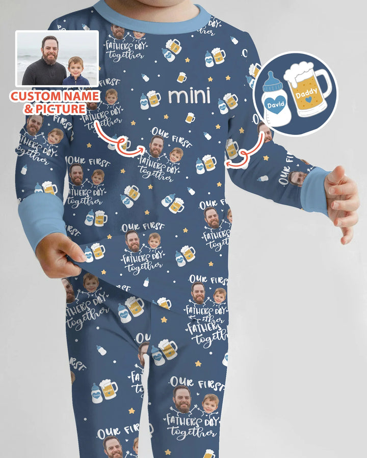 Personalized Embroidered Our First Father's Day Bamboo Two Piece Long Sleeve Pajama Set
