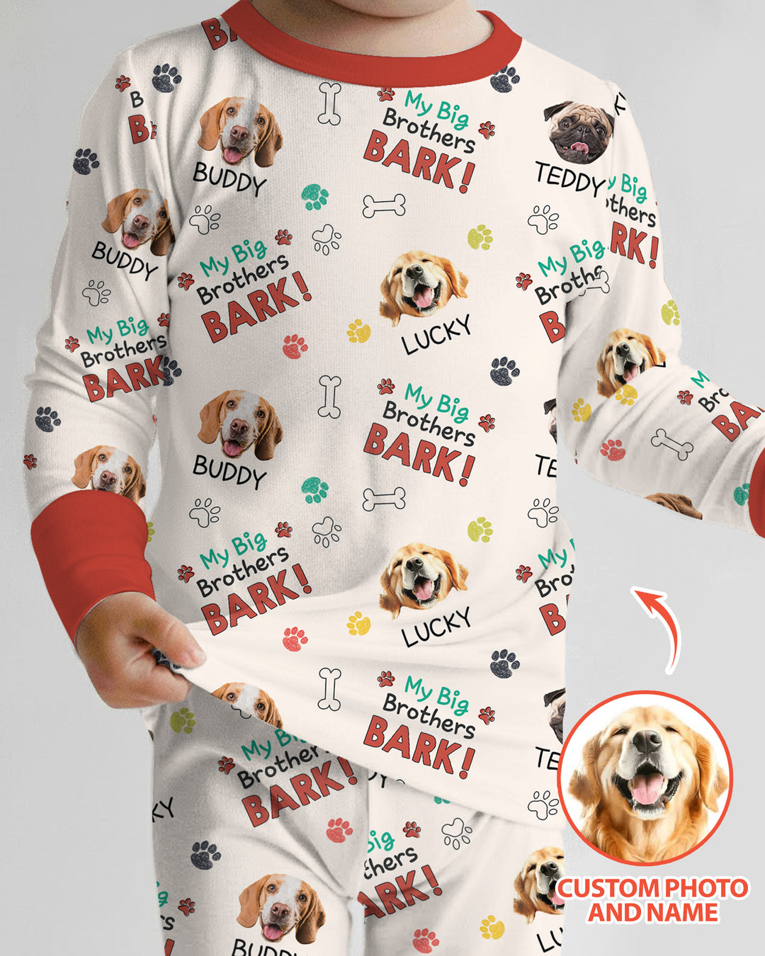 Raised With Paws - Custom Pet Photo And Name Bamboo Two Piece Long Sleeve Pajama Set
