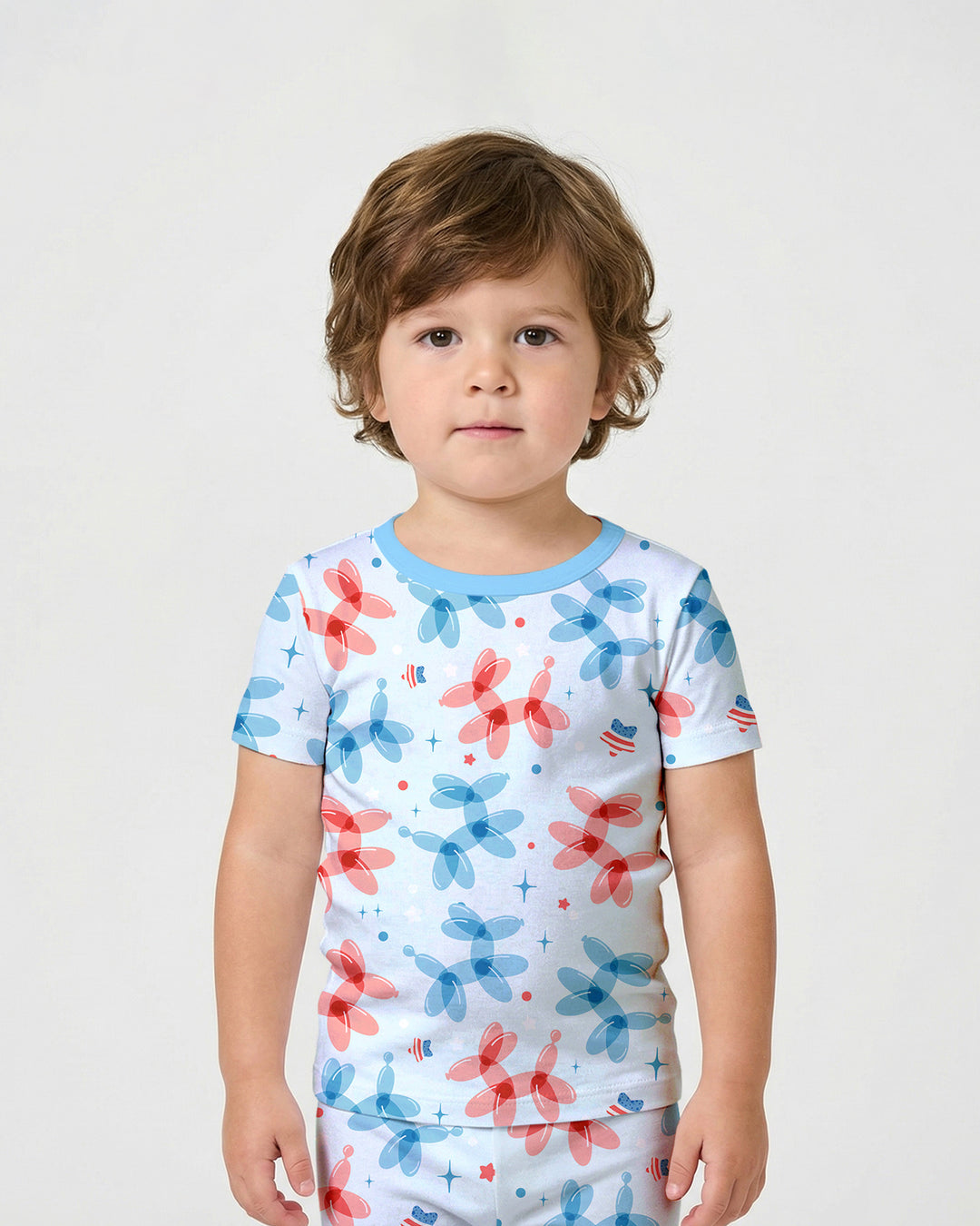 American Balloon Dog Party Bamboo Two Piece Short Sleeve Shorts Pajama Set